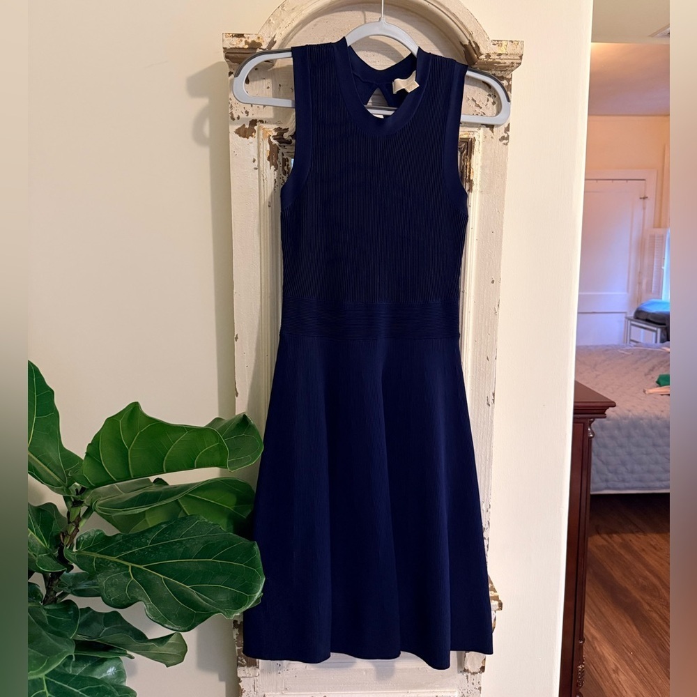 Excellent Condition Michael Kors Dark Blue Ribbed Midi Dress Size XS